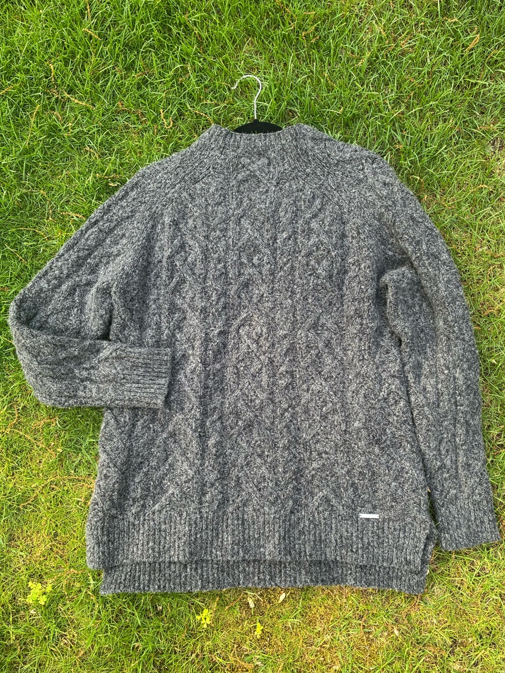 MICHAEL KORS |  Womens Large Charcoal Cable-Knit Crewneck Sweater